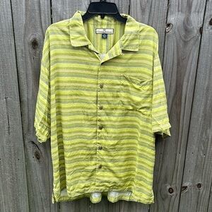 Tommy Bahama 100% Silk Relax Button Down Shirt Green Palm XL Hawaiian Beach
